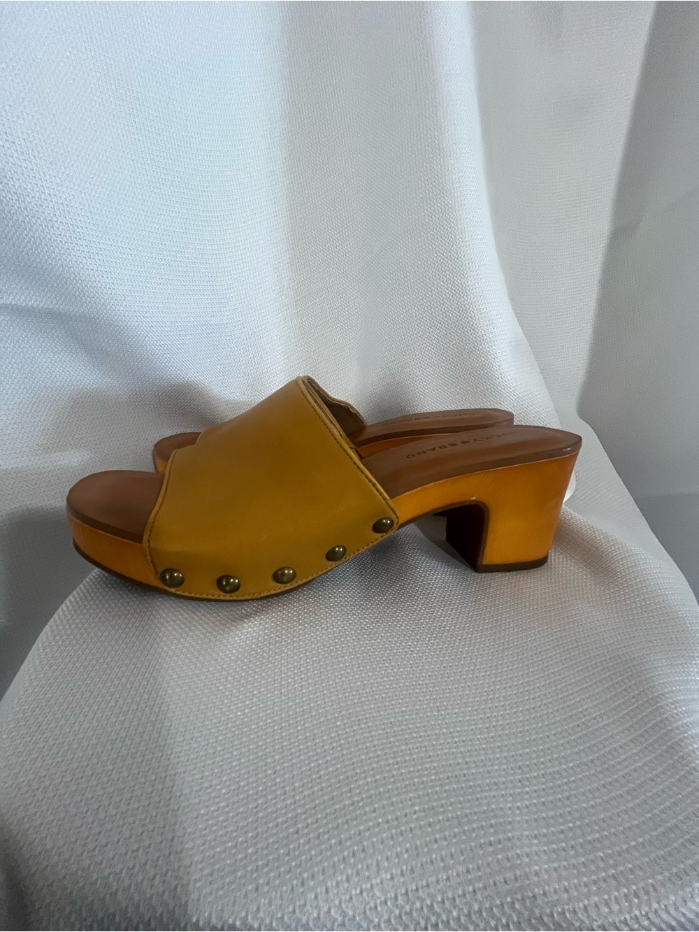 Lucky Brand Yellow Leather Studded Slide Mule